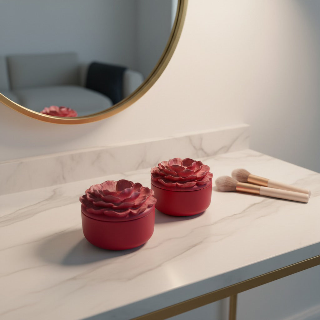 Luxury blooming peony candle, artisan handmade with refill and engraving options.