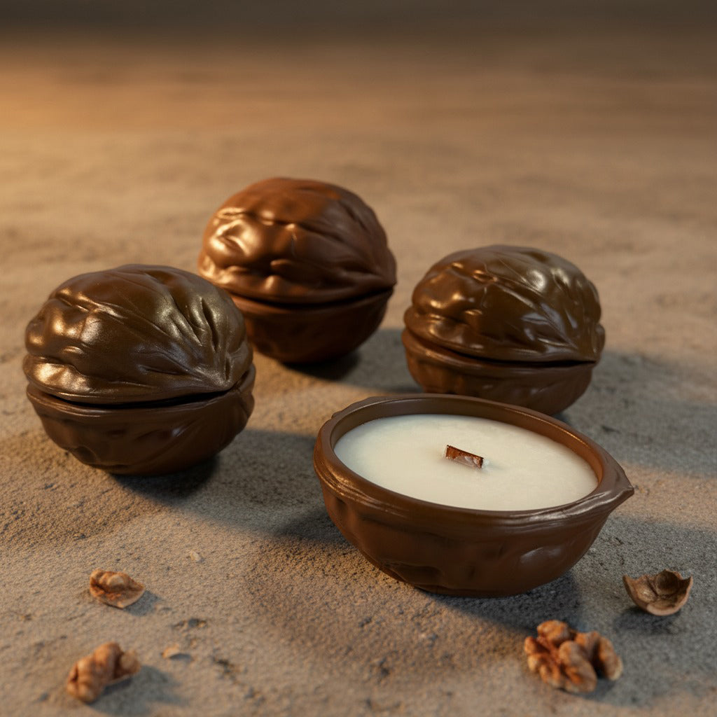 Luxury nut candle handmade from stonecast, filled with soy wax scented like fresh blueberry muffins.