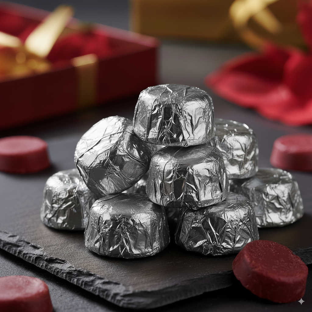 Silver-wrapped wax melts