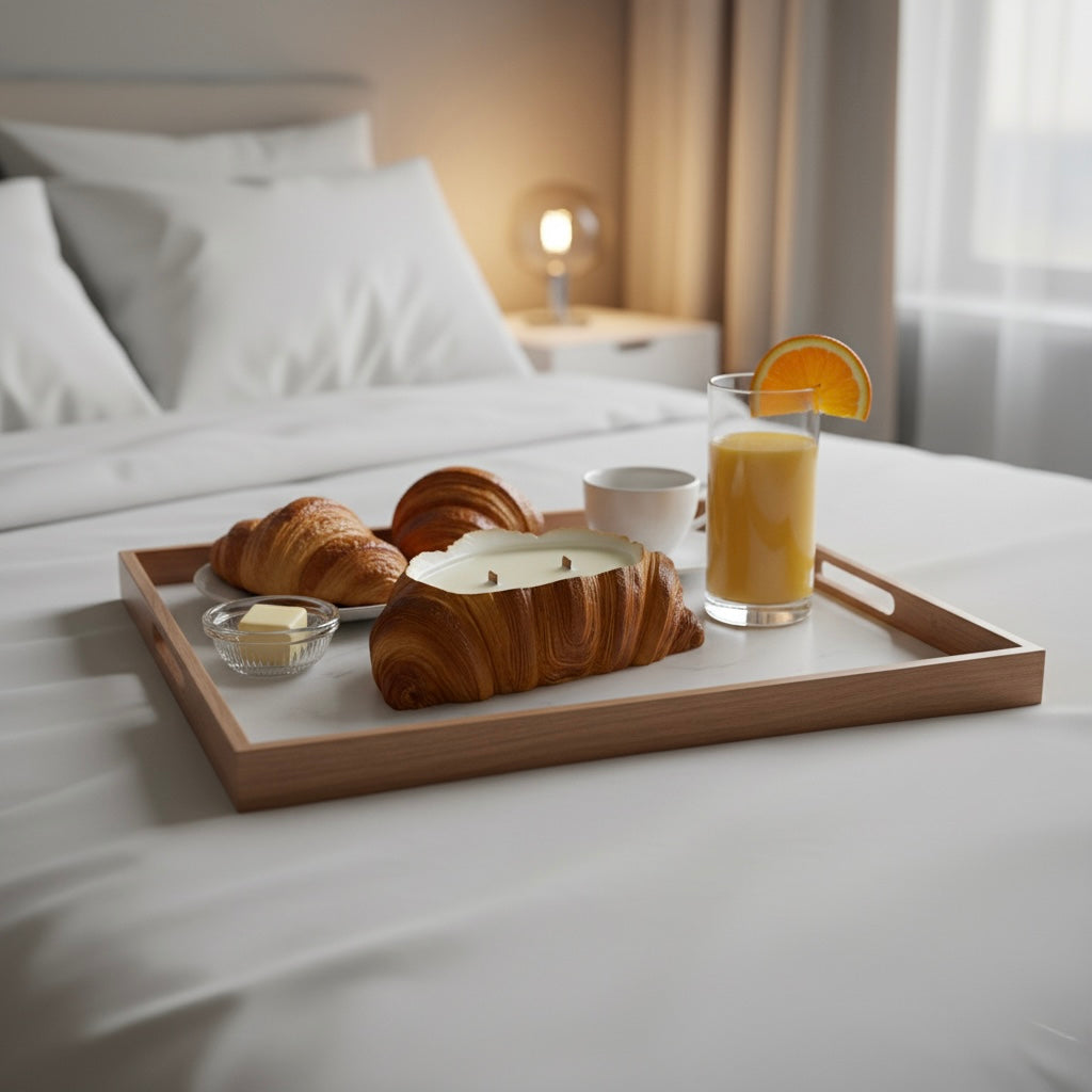 Croissant candle on the breakfast tray
