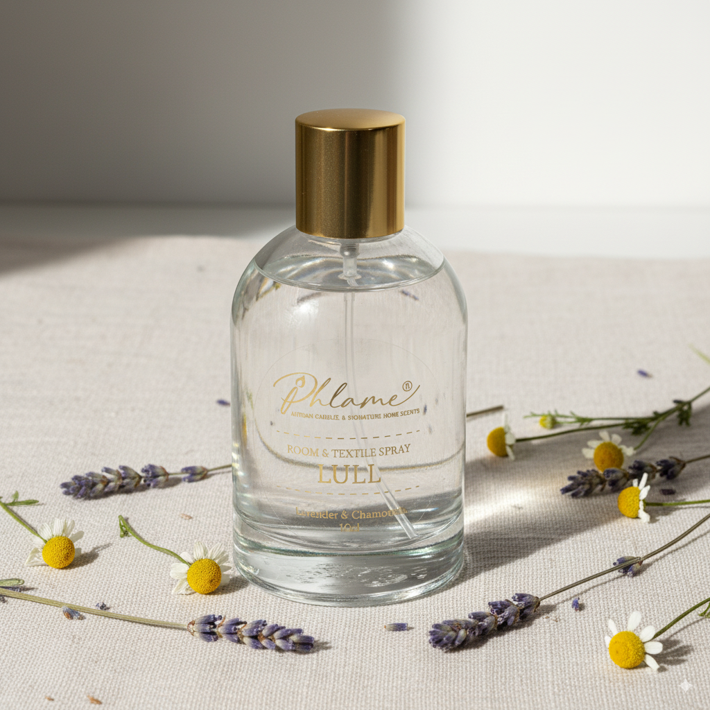 Luxury handcrafted lavender and chamomile spray for home and textiles.