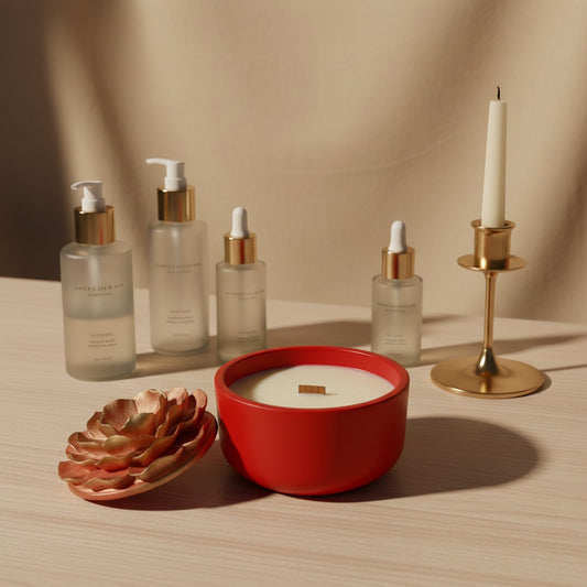 Blooming Peony artisan candle, scented with floral bouquet fragrance, luxury home décor.