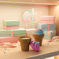 Eco-friendly soy wax ice cream candle, cotton candy aroma, luxury handcrafted décor gift.