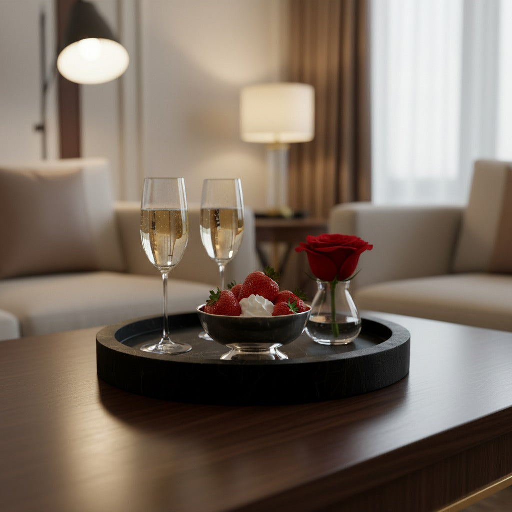Hand-painted stonecast tray, luxury artisan home décor for gifting or display.
