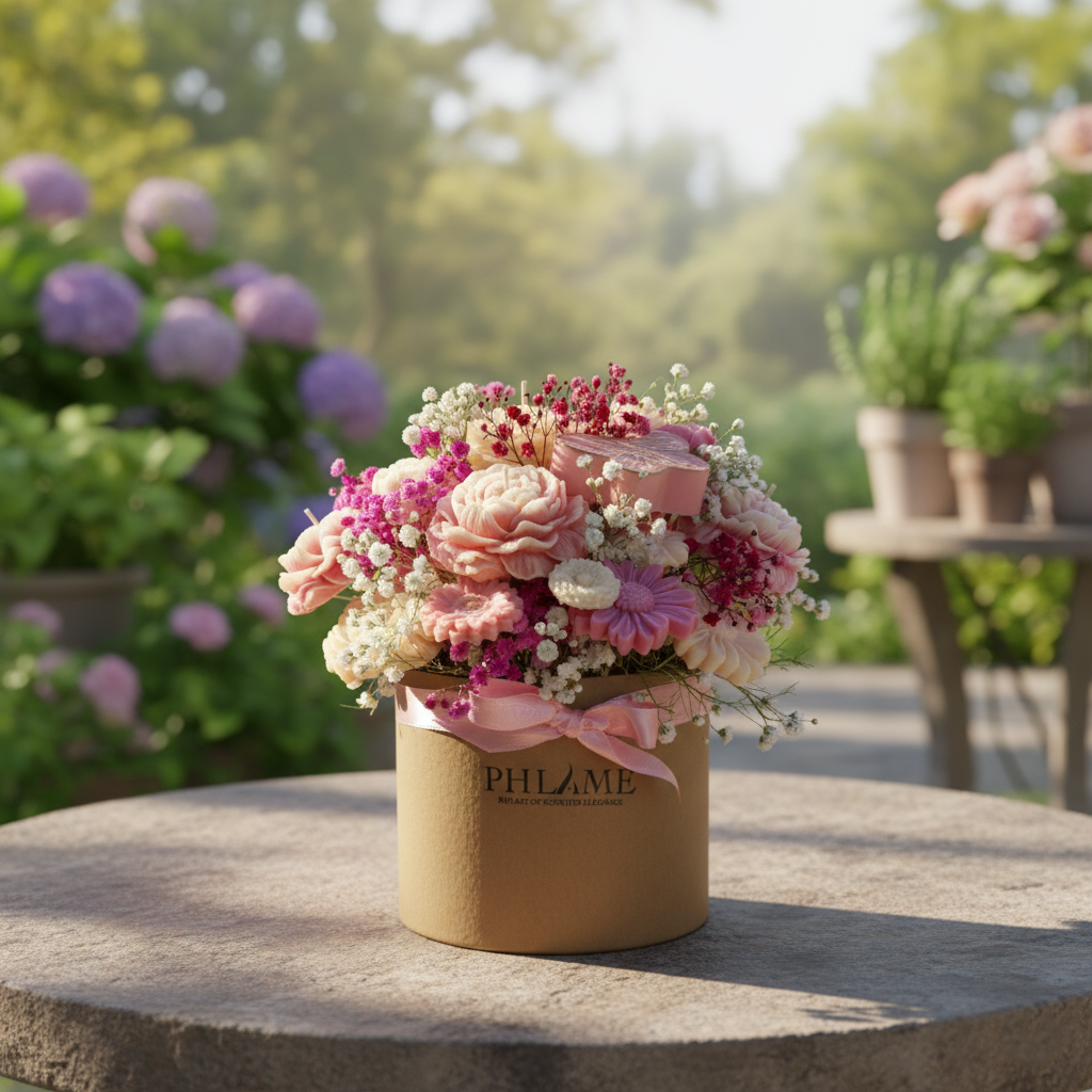 Wax Flower Arrangement in a Hat Box | Candles & Wax Melts Decor