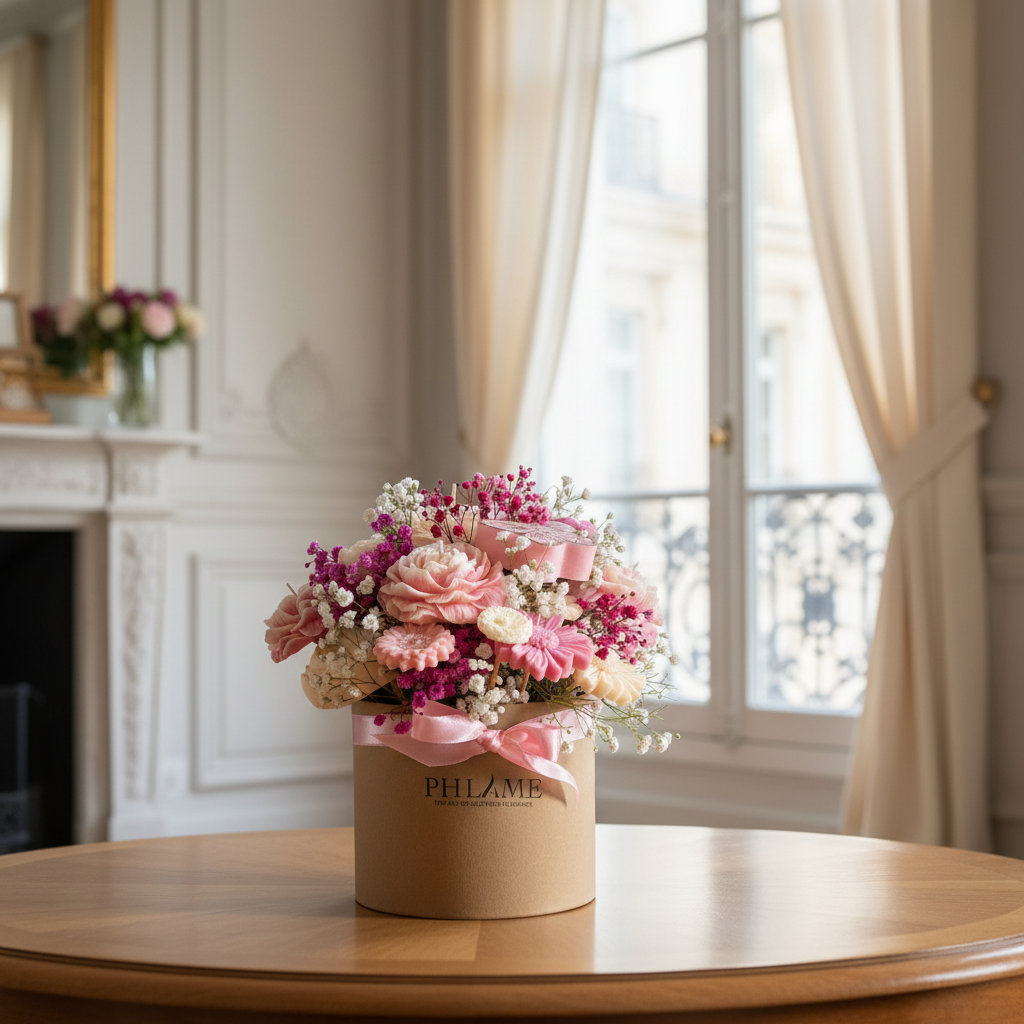 Wax Flower Arrangement in a Hat Box | Candles & Wax Melts Decor