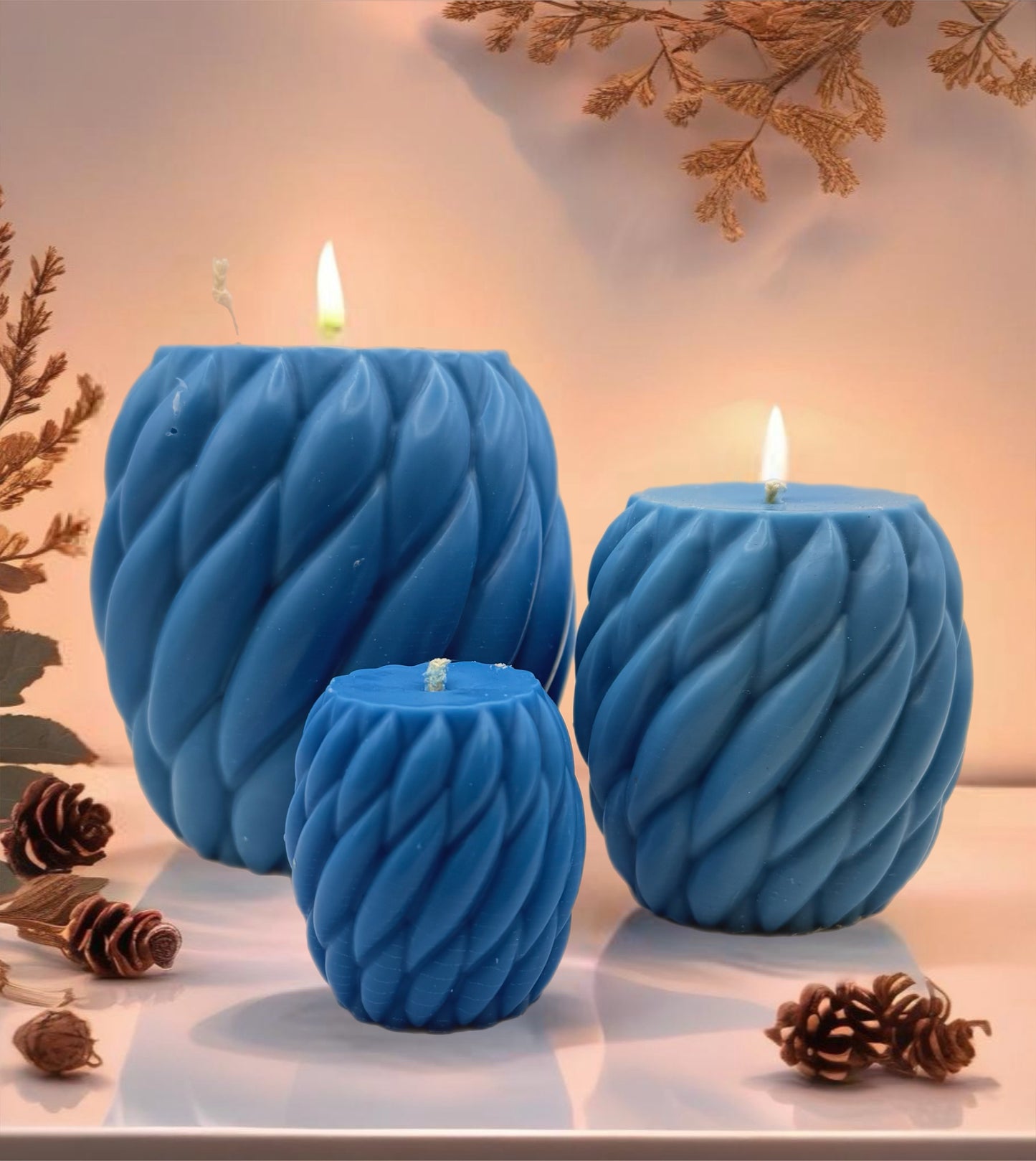 Twisted Rope Candle SET of 3 + Luxury Gift Packaging (S, M, XL) - Decorative Handmade Candle for Home Decor