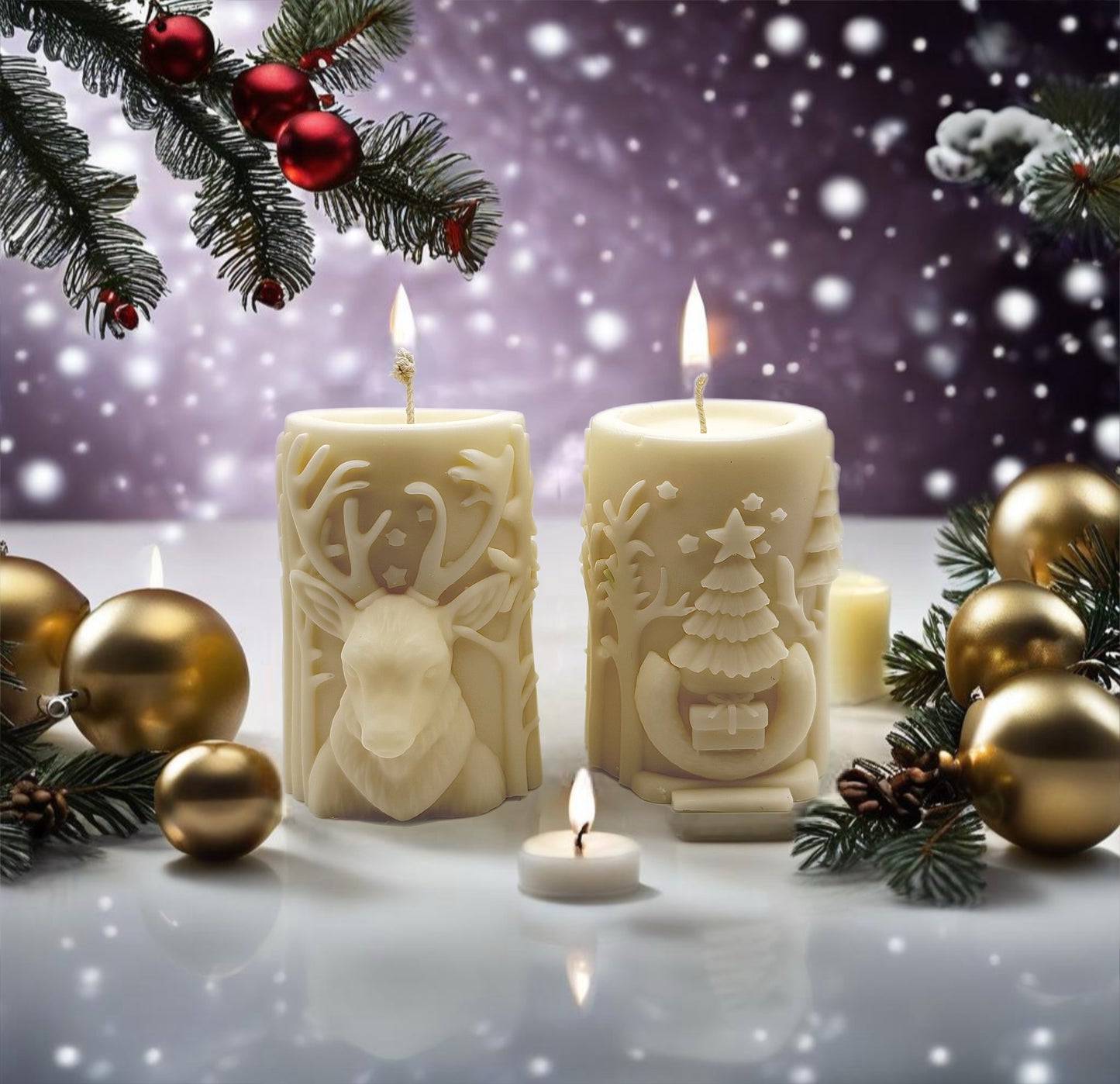 Christmas Pillar Candle Set of 3 + Luxury Gift Packaging