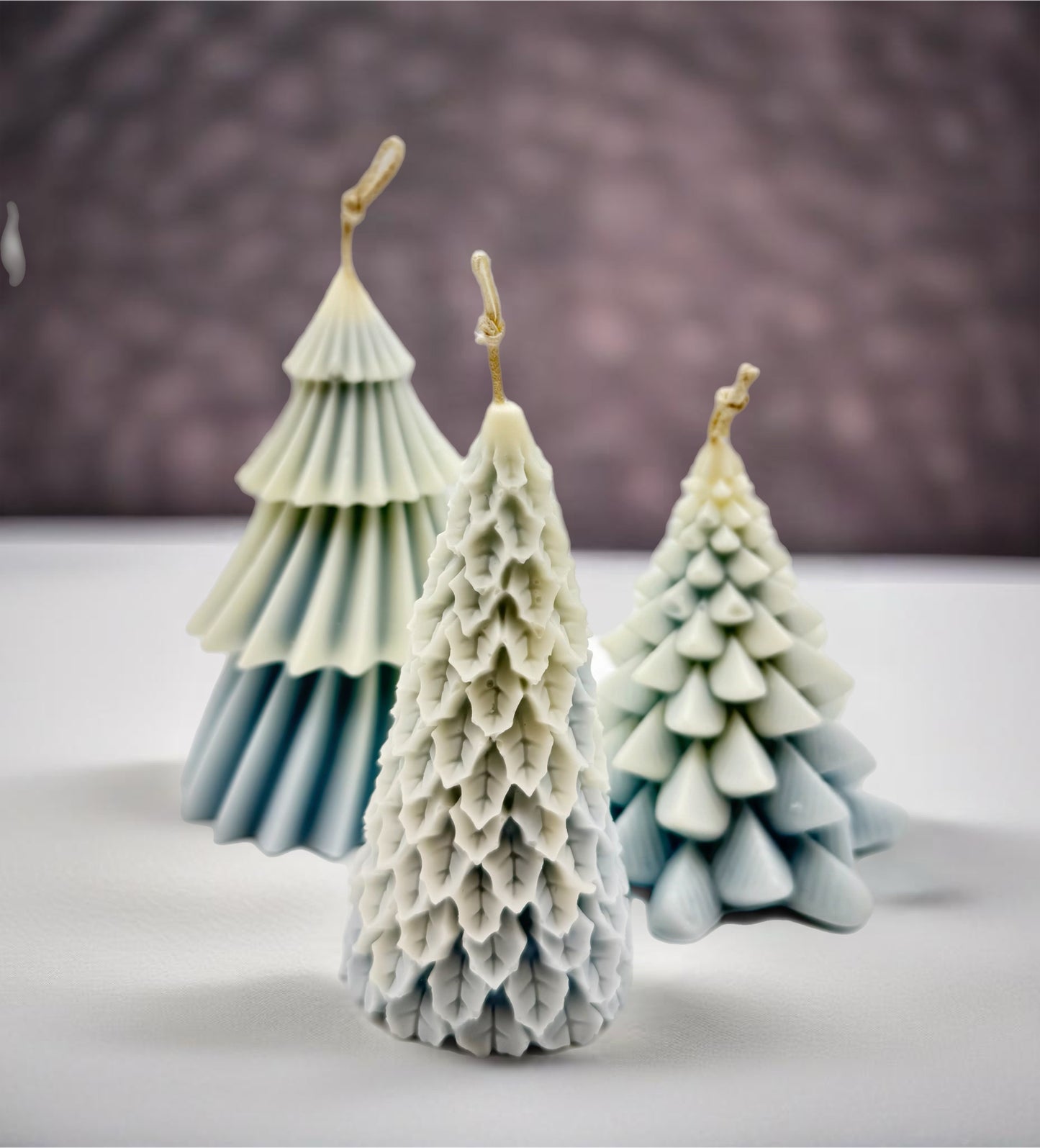 Snowy Christmas Tree Pillar Candle