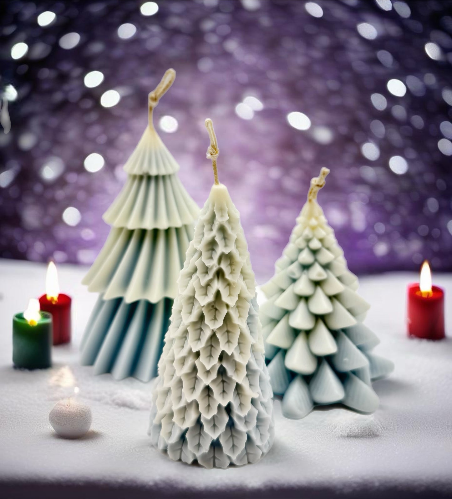 Snowy Christmas Tree Pillar Candle