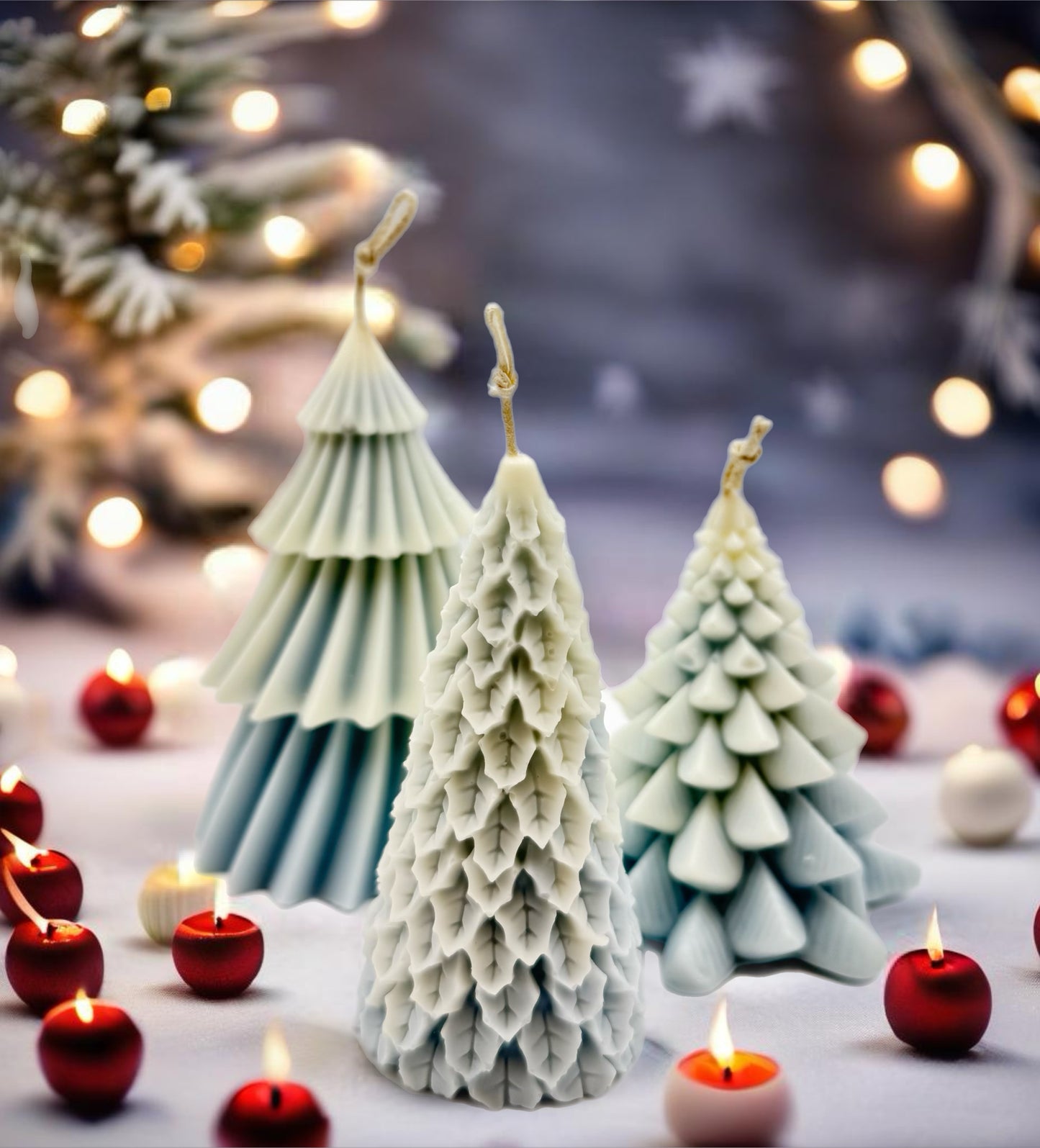 Snowy Christmas Tree Pillar Candle