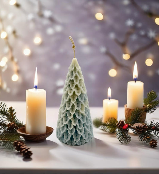 Snowy Christmas Tree Pillar Candle