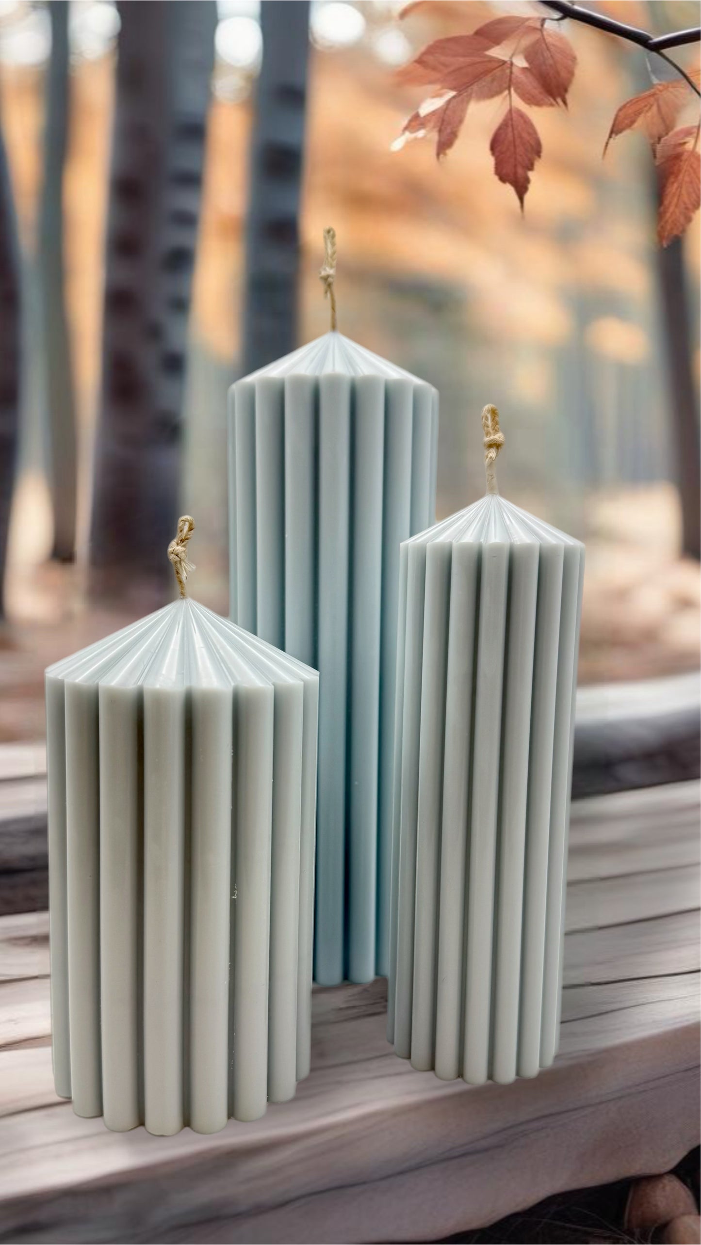 Set of 3 Fluted Pillar Candles + Luxury Gift Packaging