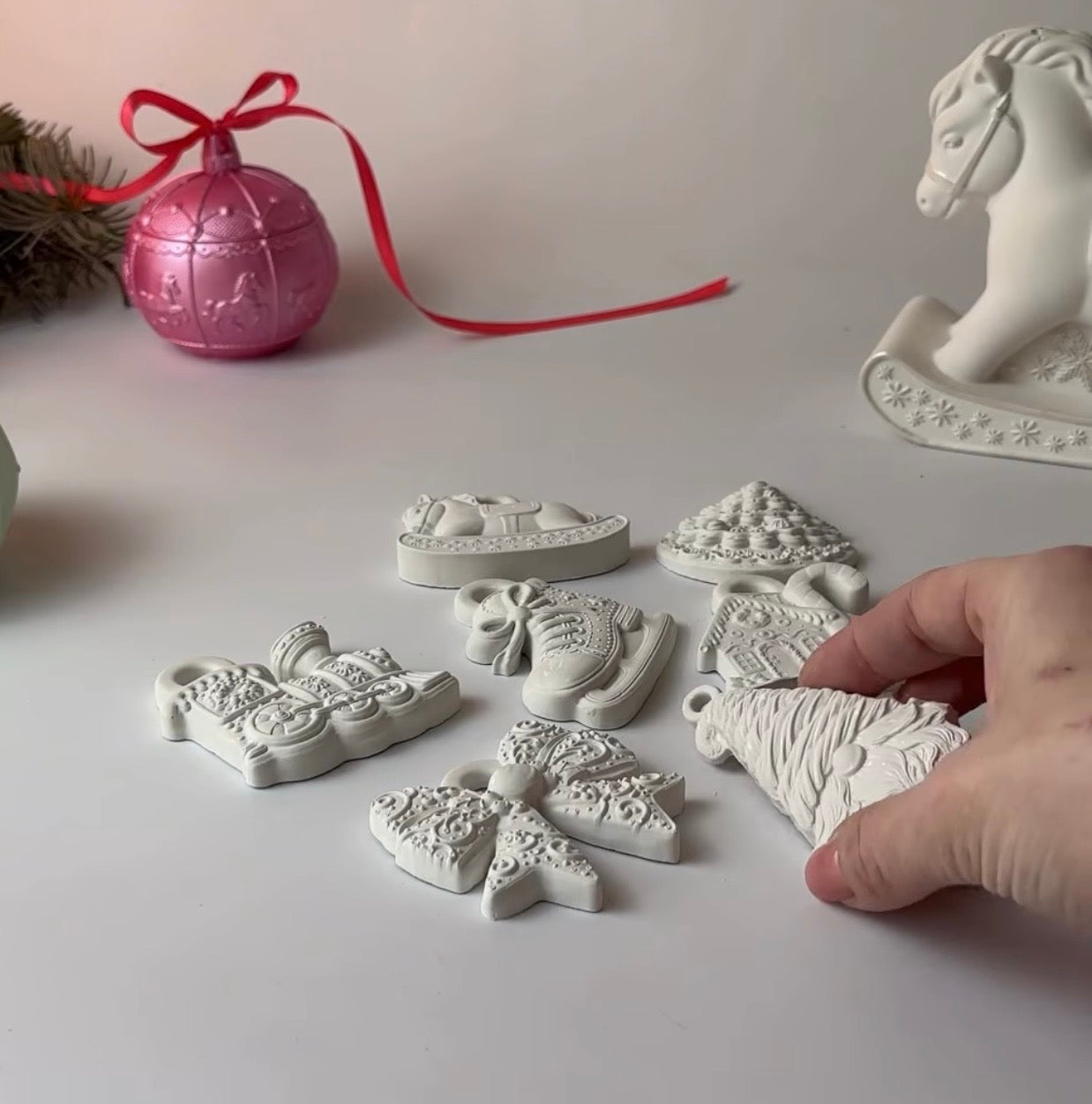 Christmas Gypsum Ornaments Set - Handmade Holiday Collection by PHLAME
