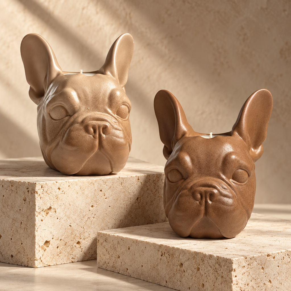 French bulldog head shaped candle 