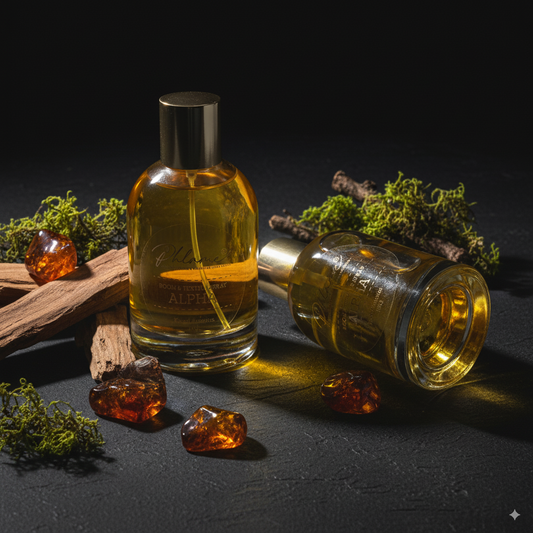 Alpha Kreed type room and textile spray in elegant bottle.