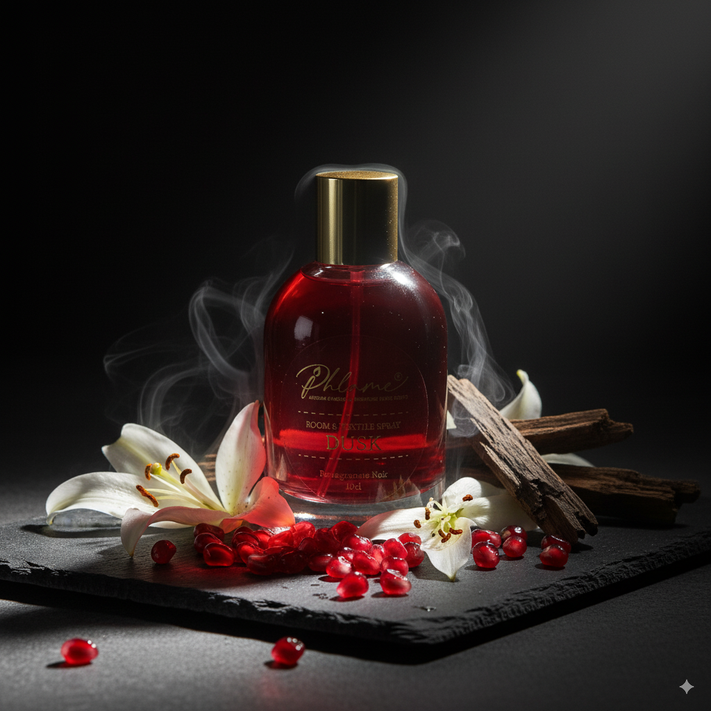 Elegant artisan room and textile spray inspired by Pomegranate Noir.