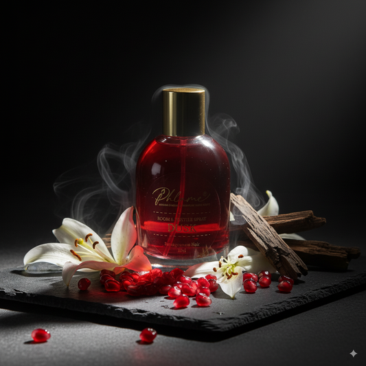 Elegant artisan room and textile spray inspired by Pomegranate Noir.