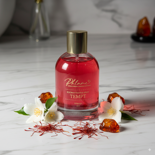 Rouge Baccarat Rouge type room and textile spray in elegant black and gold bottle.